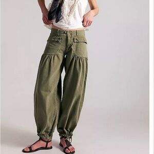 Free People Olive Green Wide-Leg Pants